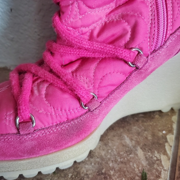 Coach Sofia boots 8 pink fur rabbit quilted heel p624 - Picture 6 of 10